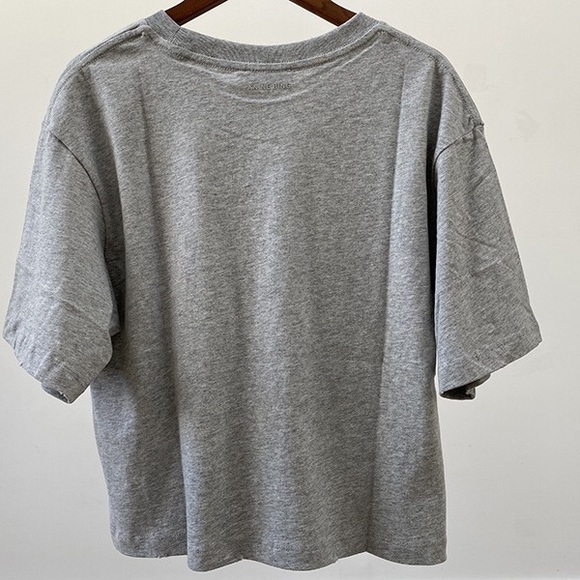 Anine Bing Letter Logo Cotton Tee Heather Grey Casual Summer Top - Picture 5 of 6